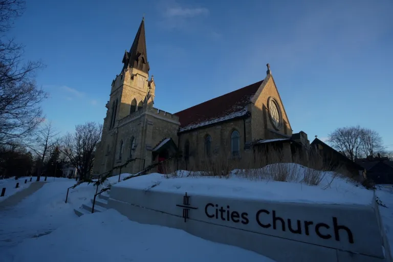 Cities Church in St. Paul, Minnesota, in the snow.