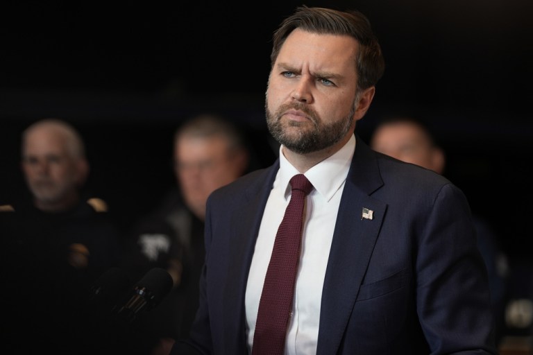 Vice President JD Vance speaks during a news conference
