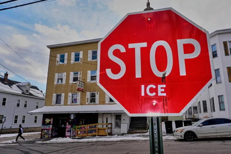 Anti-ICE sentiment is expressed on a traffic sign.