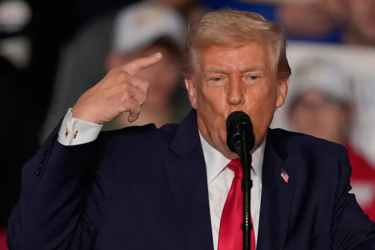 President Donald Trump speaks at a rally.