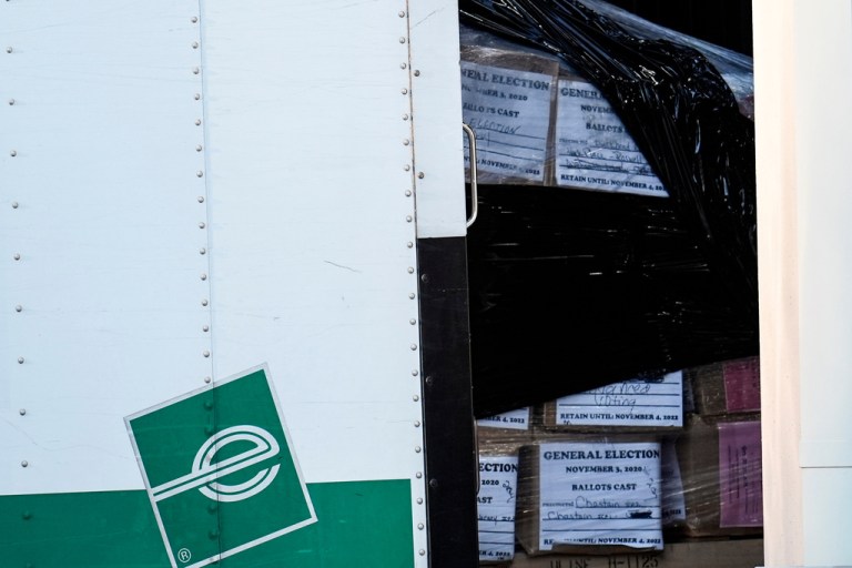 Georgia General Election 2020 ballots are loaded by the FBI onto trucks at the Fulton County Election HUB