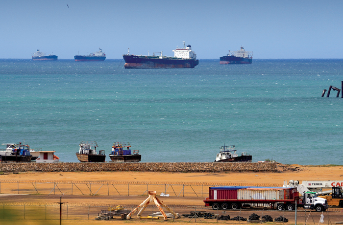 Oil tankers are anchored off Punta Cardon, Venezuela. (Matias Delacroix/AP)