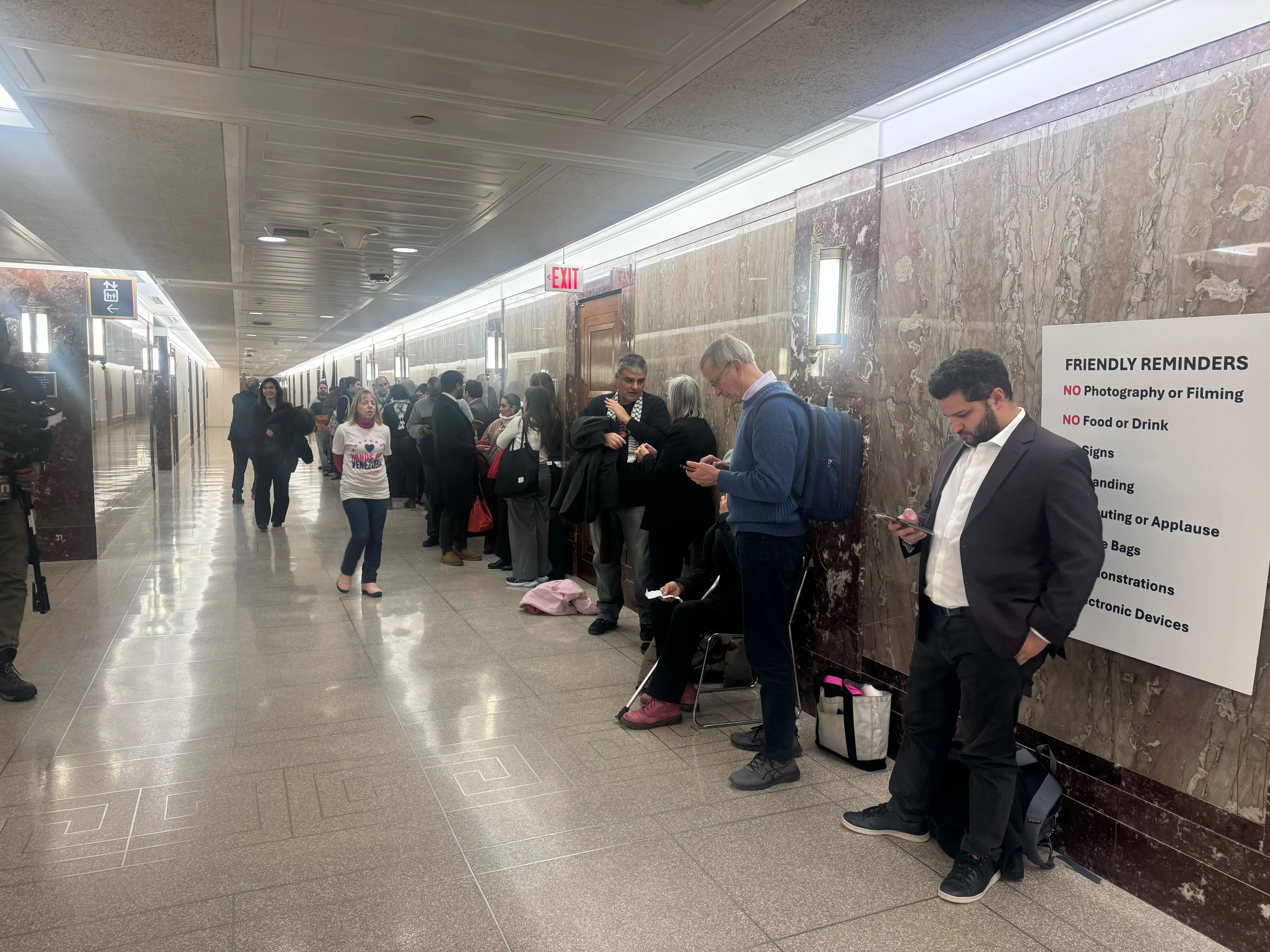 Code Pink protestors line up outside Rubio hearing room