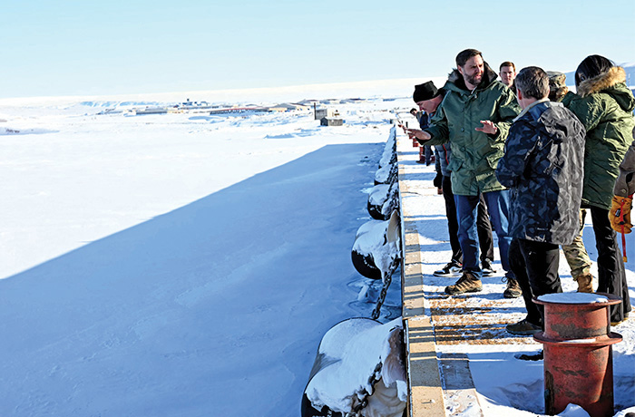 Vice President JD Vance, third from the left, tours the U.S. military’s Pituffik Space Base in Greenland, March 28, 2025. (JIM WATSON / aFP / Getty Images)