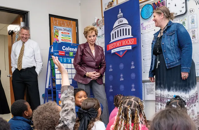 Education Secretary Linda McMahon meets with students and staff as she begins her 50-state “History Rocks!” initiative.(Courtesy of Linda Mcmahon staff)