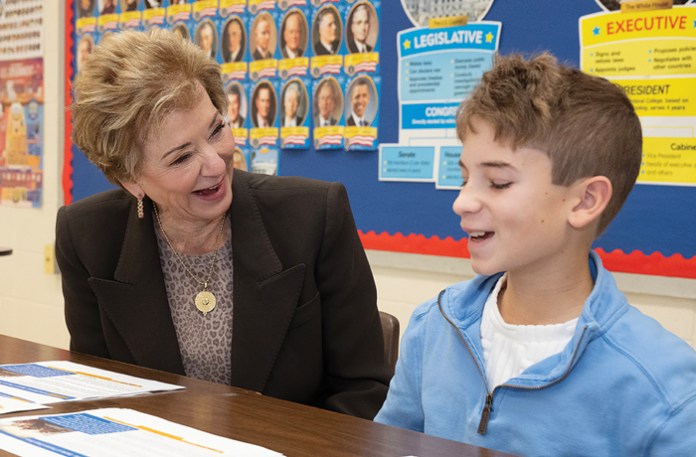 Education Secretary Linda McMahon visits Cedar Drive Middle School in Colts Neck, New Jersey, Dec. 5, 2025, as part of her national “History Rocks!” civics tour. (Courtesy of Linda Mcmahon staff)
