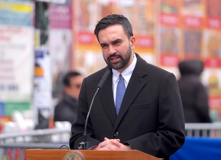 Mayor of New York City, Zohran Mamdani, appoints Christine Clarke as the chair and commissioner of the City Commission of Human Rights with a press briefing in Jackson Heights, Queens, New York City, United States on January 7, 2026. (Photo by Selcuk Acar/Anadolu via Getty Images)