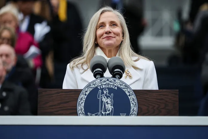 Virginia Governor Abigail Spanberger speaks after being sworn into office at the Virginia State Capitol January 17, 2026 in Richmond, Virginia. Spanberger is the first woman elected to the Commonwealth of Virginia’s highest office. (Photo by Win McNamee/Getty Images)