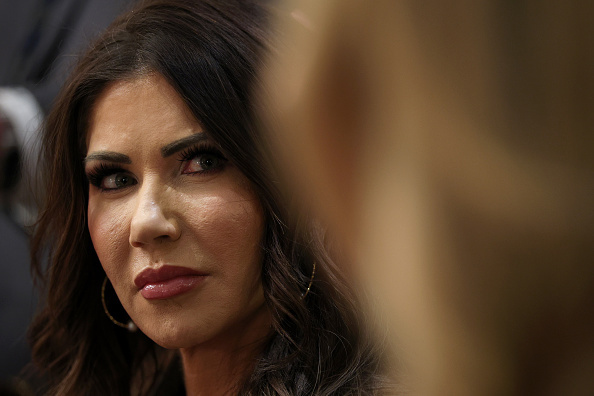 Homeland Security Secretary Kristi Noem looks on during a Cabinet meeting in the Cabinet Room of the White House.