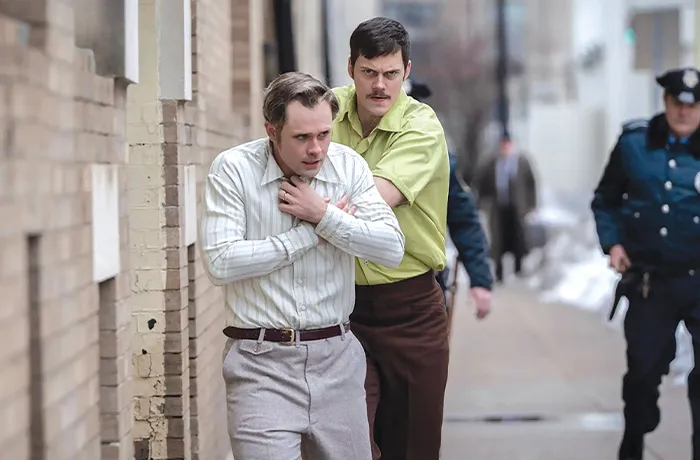 Bill Skarsgard, right, with Dacre Montgomery in Dead Man’s Wire. (Courtesy Row K)