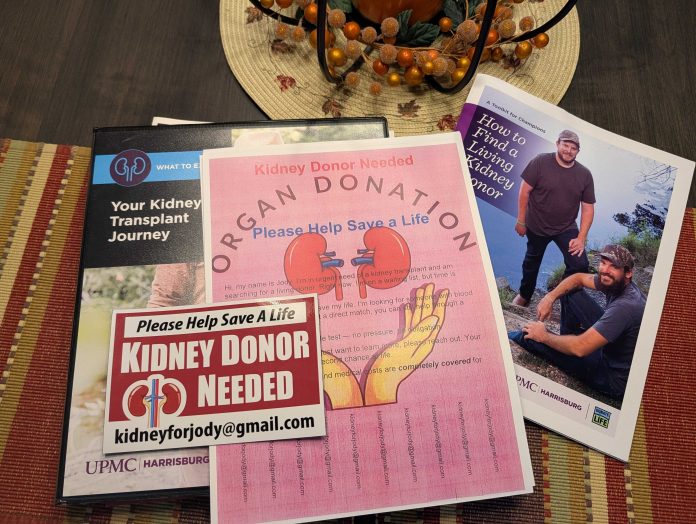 Marketing materials created by Jody and her husband, Michael, as well as given by their UPMC Nephrology team (Gabrielle Etzel, Washington Examiner)
