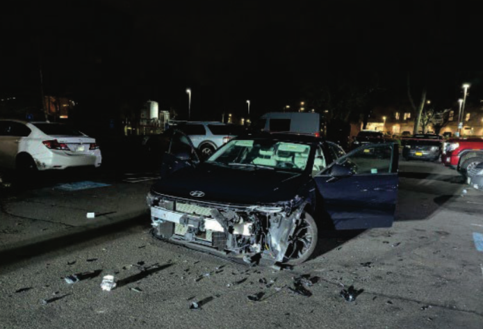 An undercover Border Patrol vehicle was severely damaged on Jan. 8, 2026, when the driver of a pick-up truck rammed into the sedan multiple times during a traffic stop. (Courtesy image: DOJ)