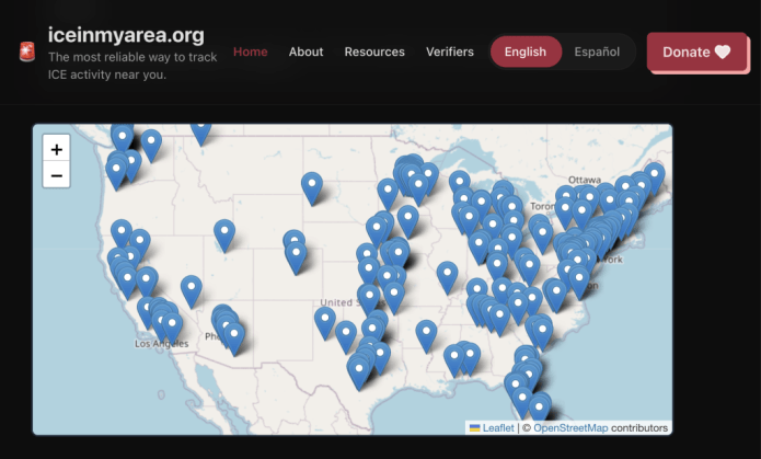 Screenshot: ICEinmyarea.org