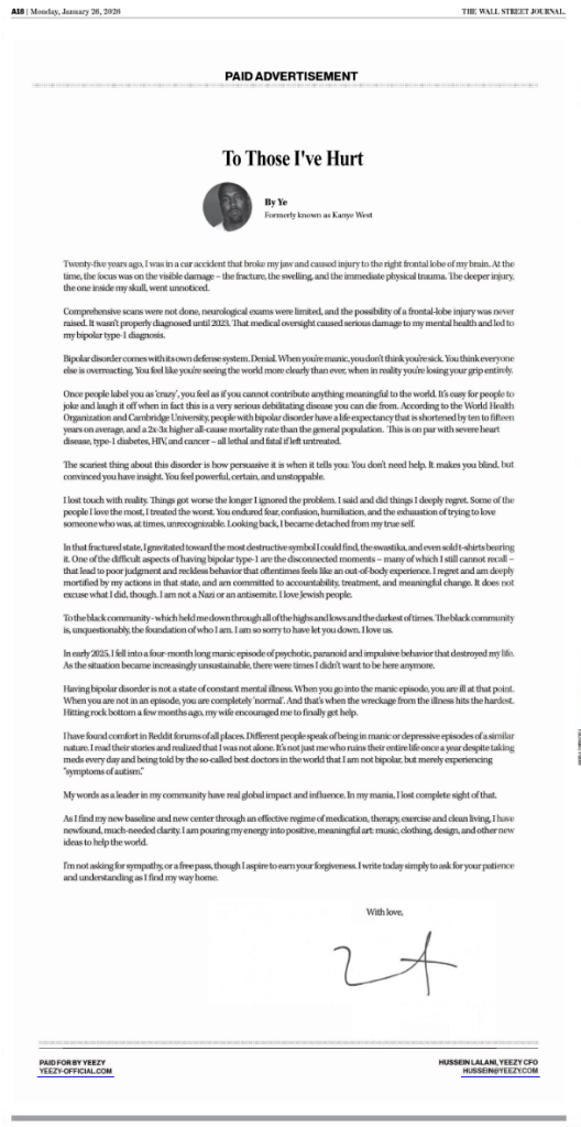 Kanye West's full statement.