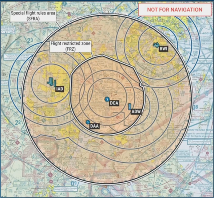 An example of a flight map shown at the NTSB Board Meeting on Jan. 27, 2026. (Samantha-Jo Roth, Washington Examiner)
