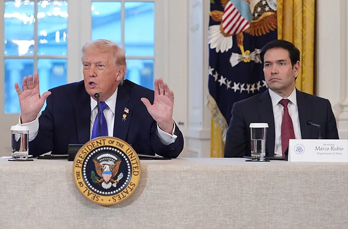President Donald Trump speaks during a meeting with oil executives in the East Room of the White House on Jan. 9. (Evan Vucci/AP)