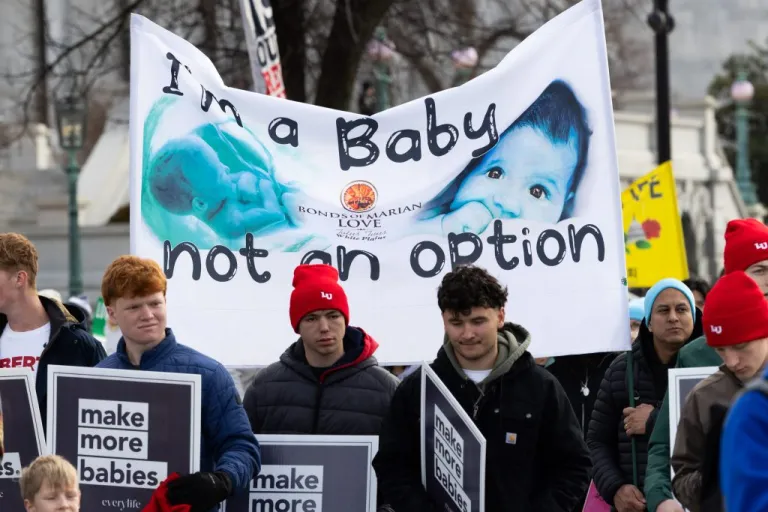 Anti-abortion activists march near the Capitol during the annual March for Life rally.