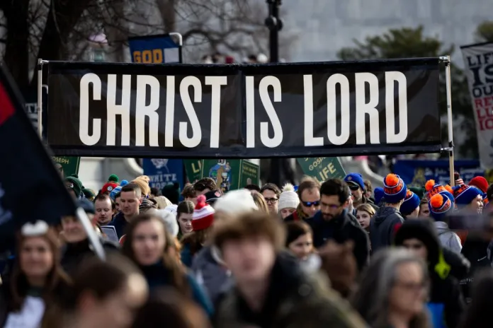Anti-abortion activists march near the Capitol during the annual March for Life rally.