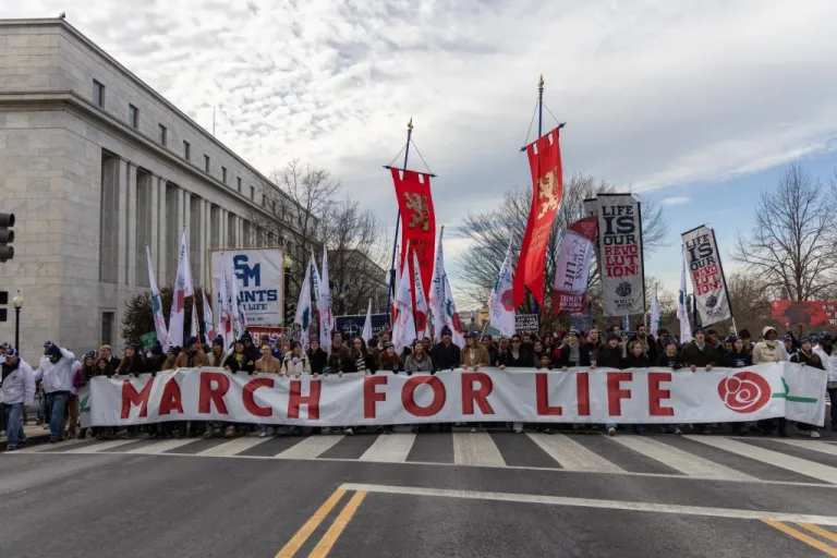 Anti-abortion activists march near the Capitol during the annual March for Life rally.