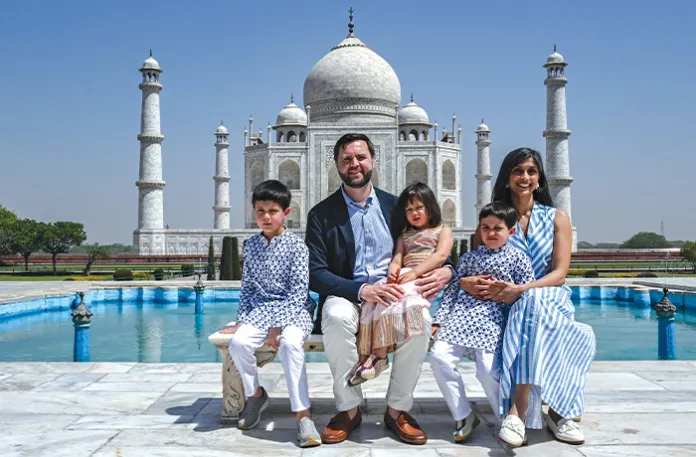 Vice President JD Vance and his family visits the Taj Mahal on April 23, 2025, in Agra, India. (The New York Times via AP)
