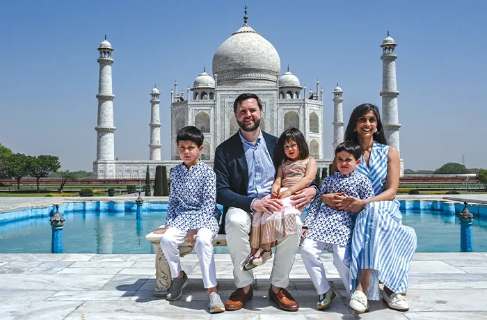 Vice President JD Vance and his family visits the Taj Mahal on April 23, 2025, in Agra, India. (The New York Times via AP)