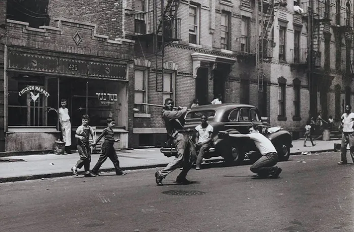 Stickball by Arthur Leipzig, 1951. (Courtesy of the Brooklyn Museum)