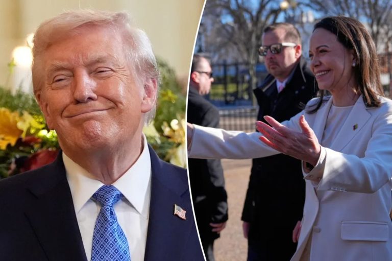 Collage of President Donald Trump and Nobel Peace Prize Winner Maria Corina Machado.