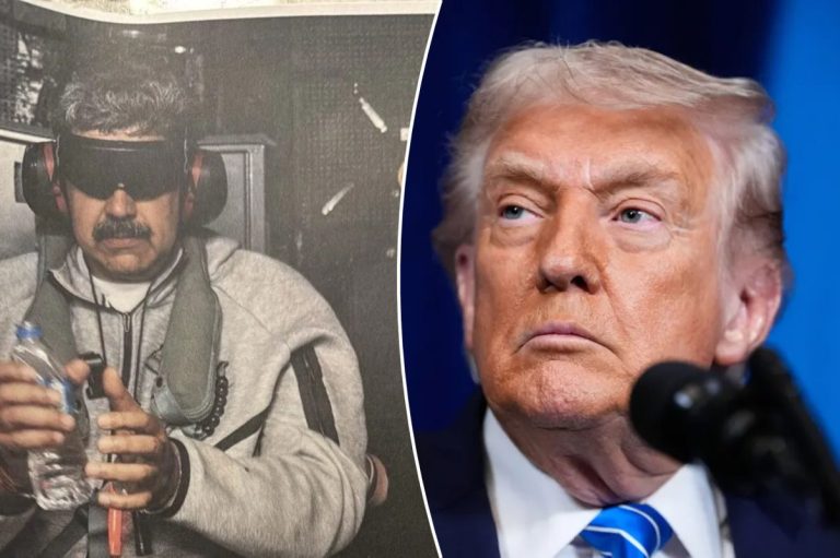 A collage of President Donald Trump and Venezuelan President Nicolas Maduro captured.