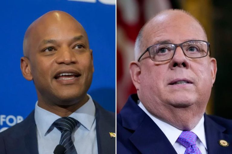From l-r: Gov. Wes Moore (D-MD) and former Maryland Republican Gov. Larry Hogan. (AP Photos)
