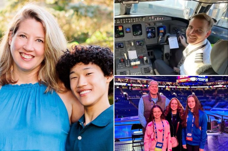 Four-way collage showing victims Christopher Collins, 42, top left; Christine Lane with her son, Spencer, top right; Peter Livingston, his wife Donna, and their daughters Everly and Alydia, bottom left; and Sam Lilley, 28, a copilot killed from a midair collision headed to Ronald Reagan Washington National Airport one year ago.