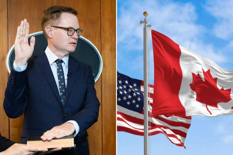 A collage of Deputy Health and Human Services Secretary Jim O'Neill and the U.S. and Canadian flags.