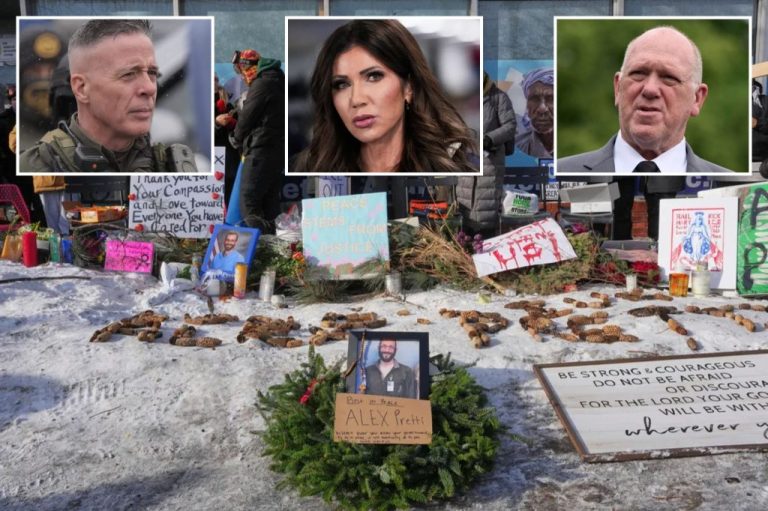 Greg Bovino, Homeland Security Secretary Kristi Noem, and White House border czar Tom Homan.