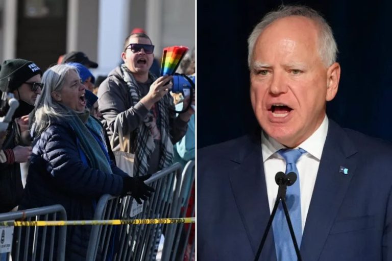 Collage of protesters in Minneapolis and Gov. Tim Walz (D-MN).