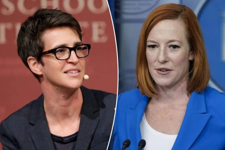 A collage of MS Now network hosts Rachel Maddow and Jen Psaki.