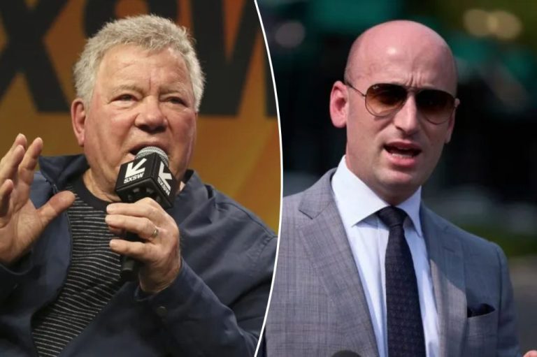Star Trek actor William Shatner, left, and White House Deputy Chief of Staff Stephen Miller, right. (Photos by Jack Plunkett/Invision/AP, and AP Photo/Evan Vucci)