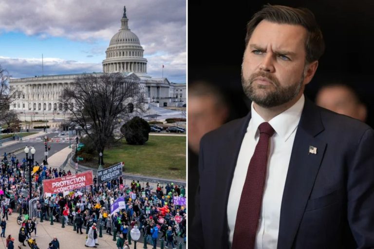 Collage of VP JD Vance, right, and March for Life en masse at the Capitol 2025