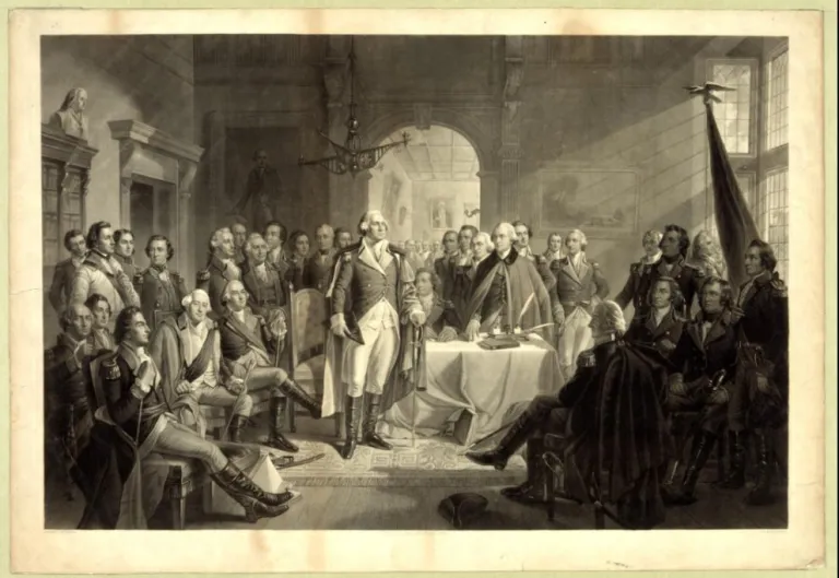 General George Washington meeting with the councils of war at his headquarters.