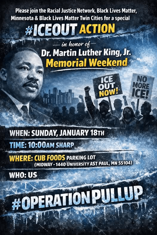 #ICEOut protest Cities Church flyer
