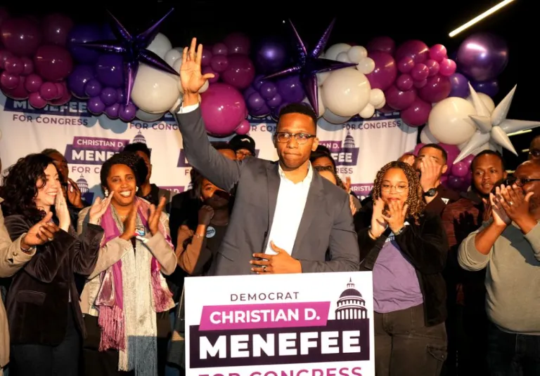 Christian Menefee speaks after winning the special election for a vacant House seat.