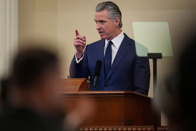 California Gov. Gavin Newsom (D) speaks during his final State of the State address Thursday, Jan. 8, 2026, in Sacramento, Calif. (AP Photo/Godofredo A. Vásquez)