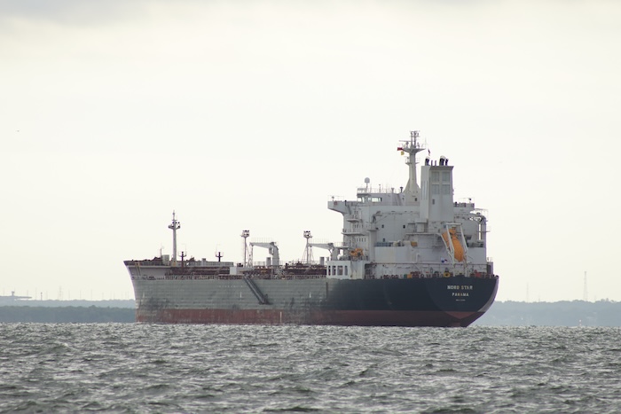 The oil tanker Nord Star, Panama, navigates on Lake Maracaibo, Venezuela, Wednesday, Jan. 7, 2026. (AP Photo/Edgar Frias)