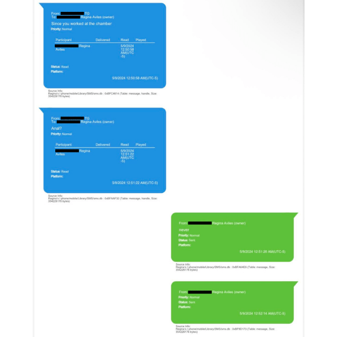 Text messages allegedly between Rep. Tony Gonzales (R-TX) and a late staffer.