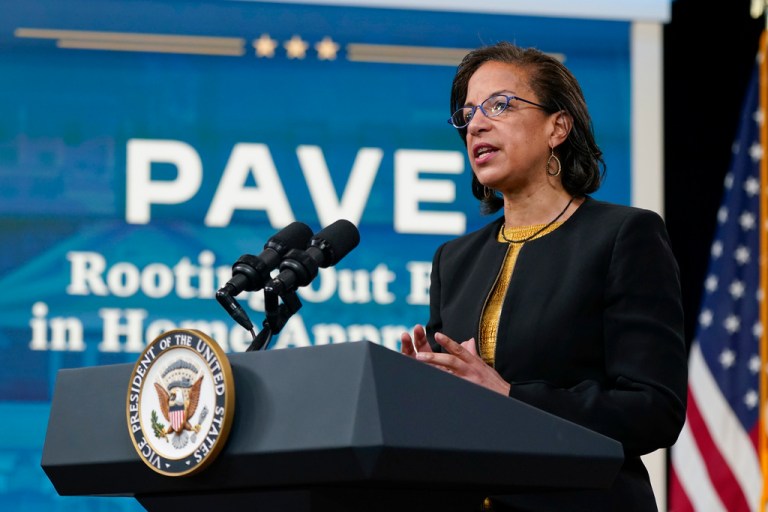 FILE - White House Domestic Policy Adviser Susan Rice speaks at an event to announce plans to address racial and ethnic bias in home valuations in the South Court Auditorium on the White House campus, March 23, 2022, in Washington. (AP Photo/Patrick Semansky, File)