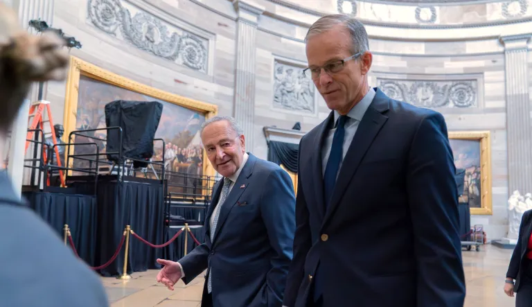 Senate Minority Leader Chuck Schumer (D-NY) and Senate Majority Leader John Thune (R-SD) at the U.S. Capitol on Jan. 6, 2025.