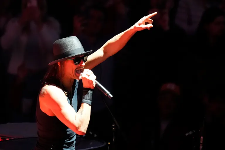 Kid Rock performs before President-elect Donald Trump arrives at a rally ahead of the 60th Presidential Inauguration, Sunday, Jan. 19, 2025, in Washington. (AP Photo/Alex Brandon)