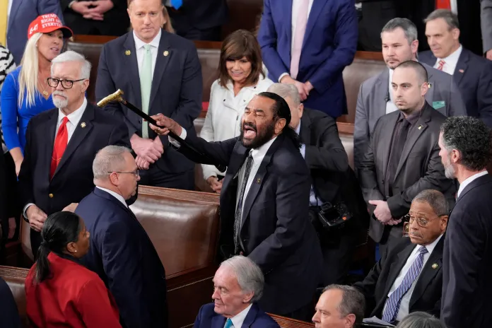 Rep. Al Green (D-TX) disrupts President Donald Trump's address to a joint session of Congress at the Capitol in Washington.