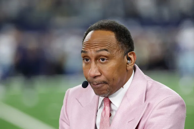 ESPN analyst Stephen A. Smith listens during Monday night pregame coverage show before a NFL football game.