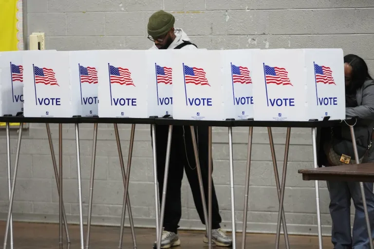 Voters fill out their ballots Nov. 4, 2025, in Detroit. (AP Photo/Paul Sancya, File)