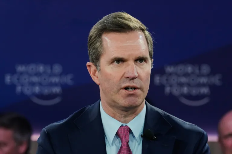 Kentucky Gov. Andy Beshear speaks during the Annual Meeting of the World Economic Forum in Davos, Switzerland, Wednesday, Jan. 21, 2026. (AP Photo/Markus Schreiber)