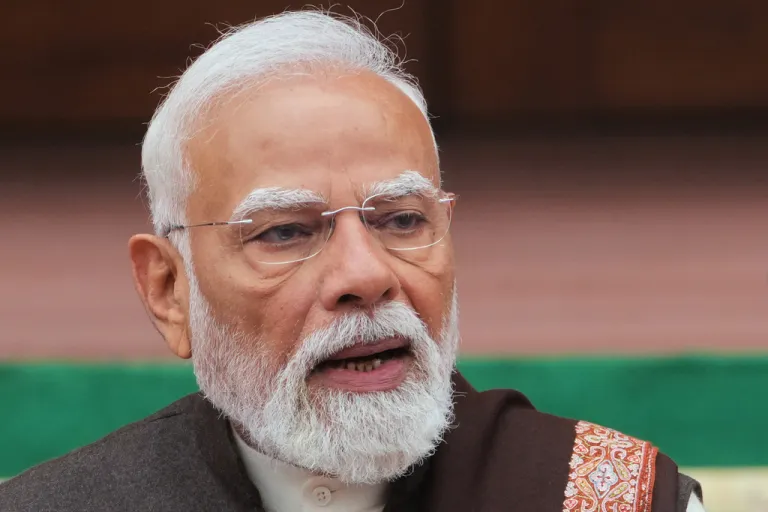 Indian Prime Minister Narendra Modi addresses the media in New Delhi